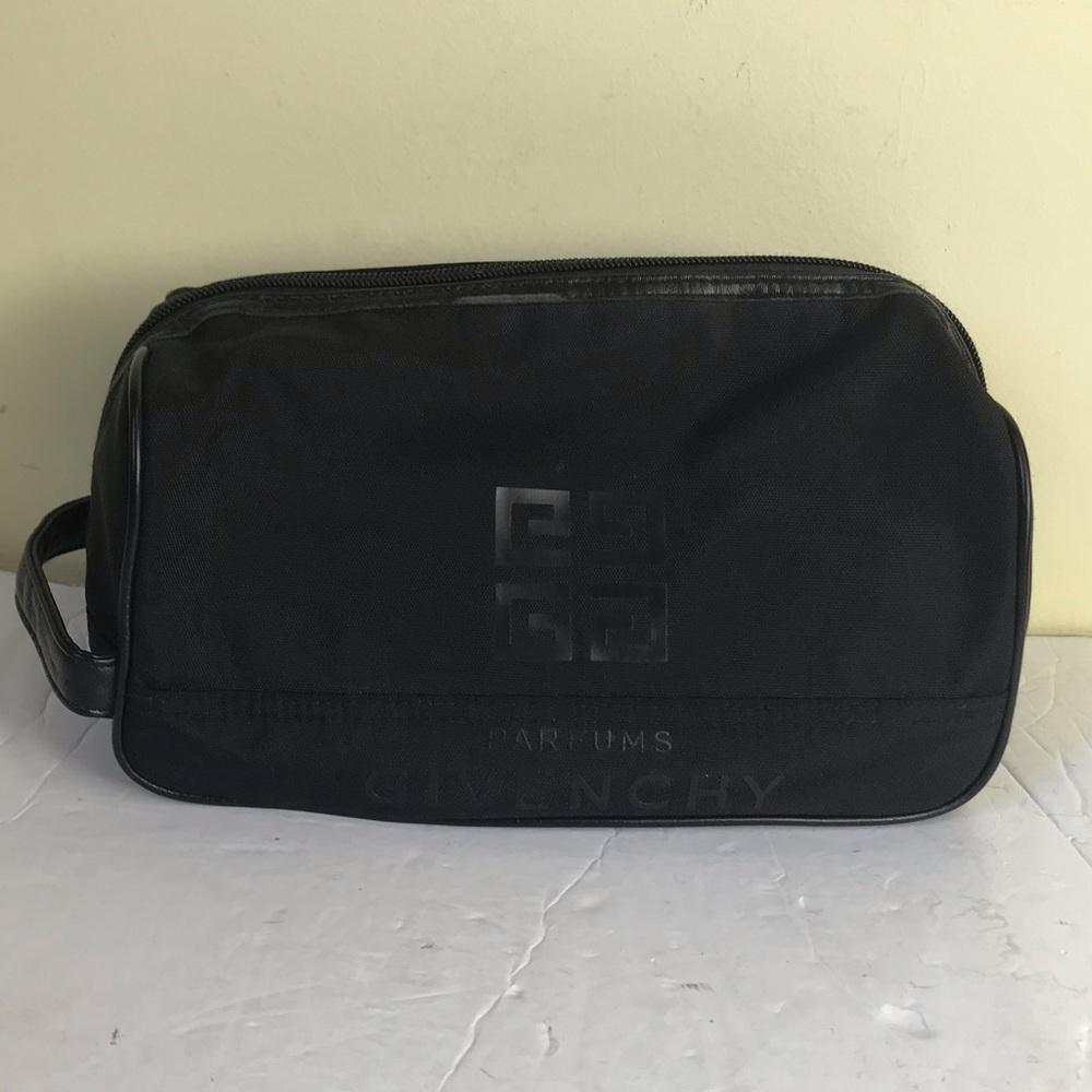 GIVENCHY Nylon Logo Travel Makeup Toiletry Bag Clutch Top Zipper Washable Black